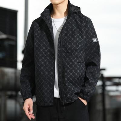 Autumn Trench Coat Jacket Men's and Women's Same Style Printed with The Letter B Fashion Casual Hooded Thin Trench Coat Jacket
