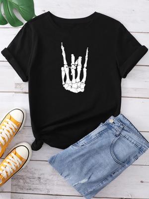 Women T Shirt Skull Hand Print T Shirt Short Sleeve O Neck Loose Women Tshirt Ladies Tee Shirt Tops Clothes Camisetas Mujer