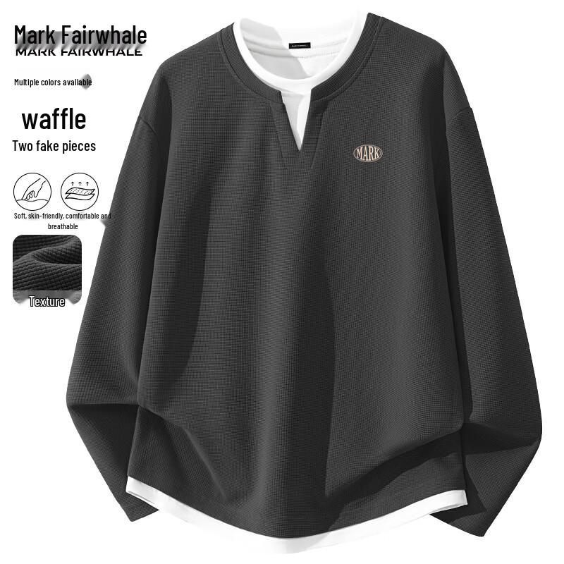 

Mark Fairwhale Men s V-Neck Layered Look Waffle Knit T-Shirt L