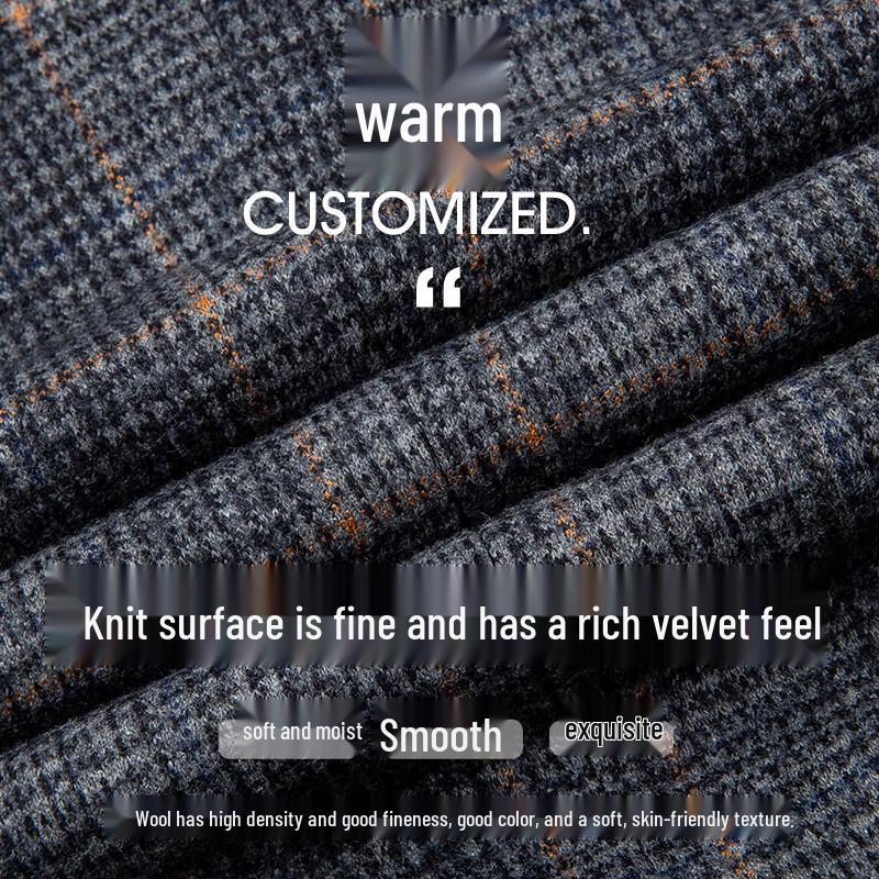 Cai Zi Men's Retro Plaid Wool Blend Mid-Length Overcoat