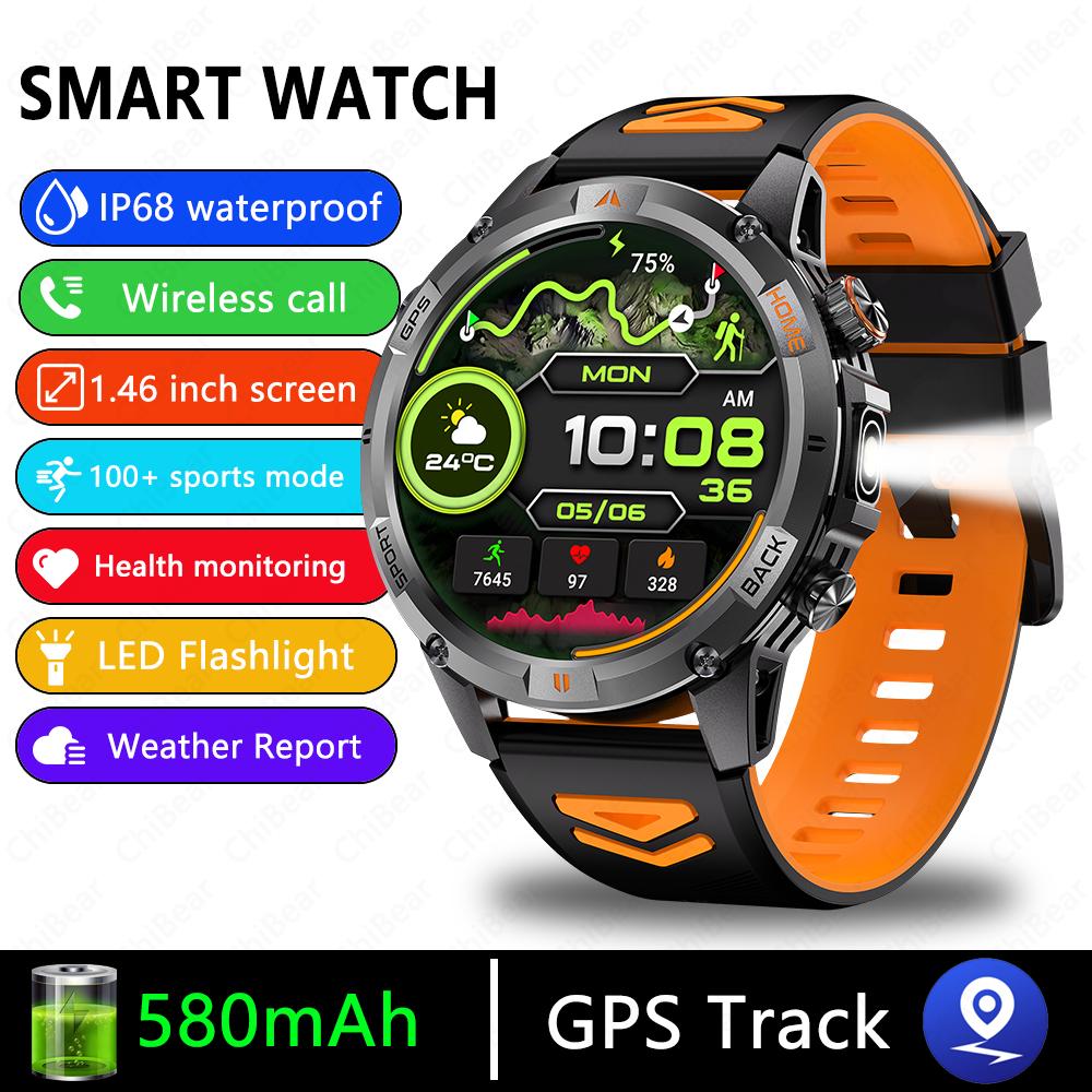 New Professional GPS Sports Smart Watch Outdoor RIDE Run GPS track Swim Watchs Compass 3ATM Sports Bluetooth Call Watch Men