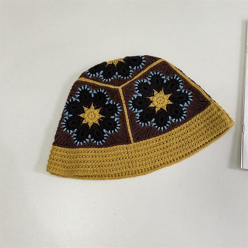 Retro color handmade knitted fisherman's hat children spring and autumn versatile atmosphere breathable washbasin hat