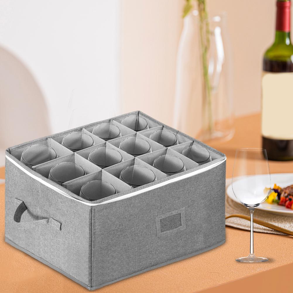 Organized Storage Box for Wine Glasses Holds 12 with Stackable Hard Shell and Customizable Dividers for Impact Protection