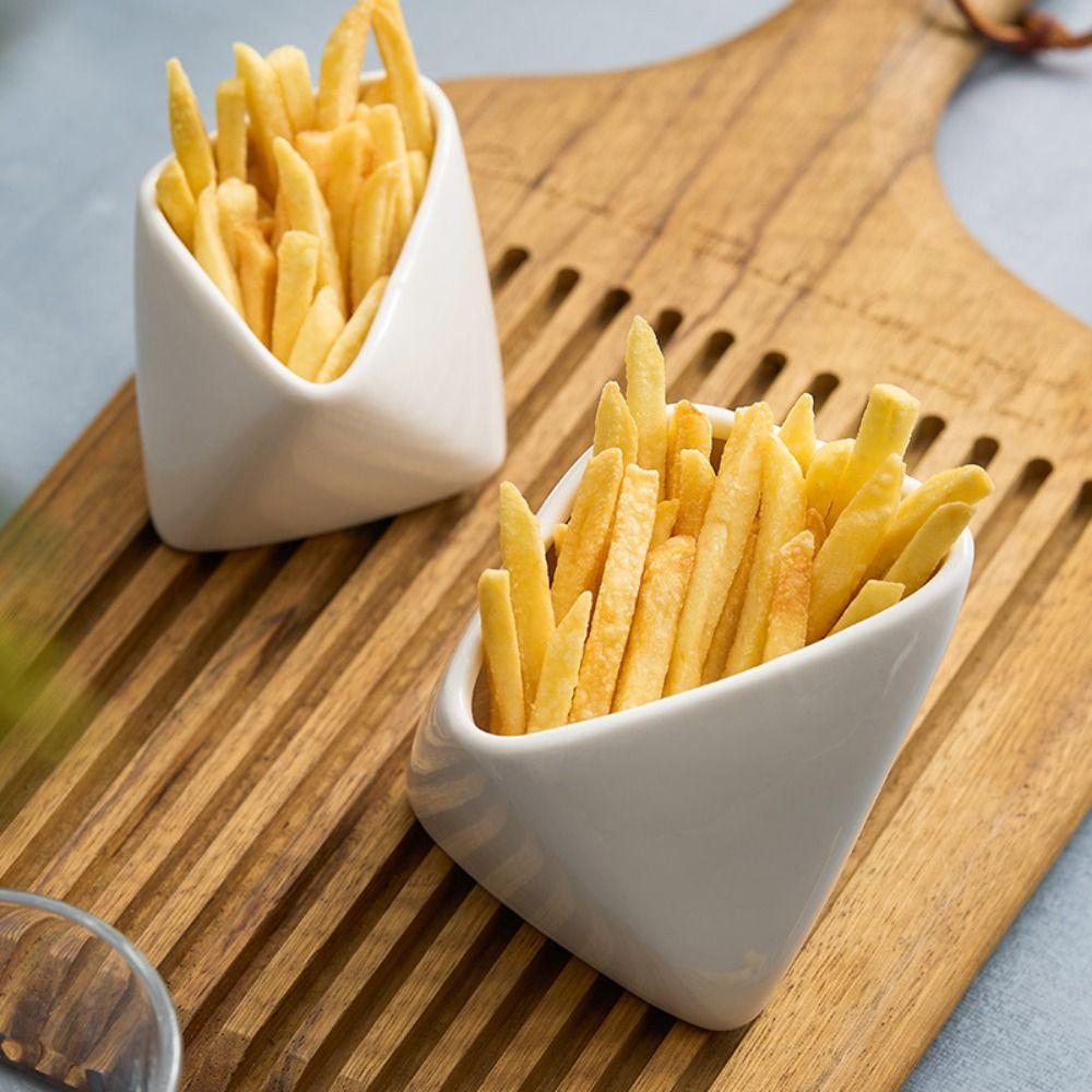 2pcs Creative French Fries Cup Ceramic Seasoning Bowl Multi-Function Snack Dish  Restaurant
