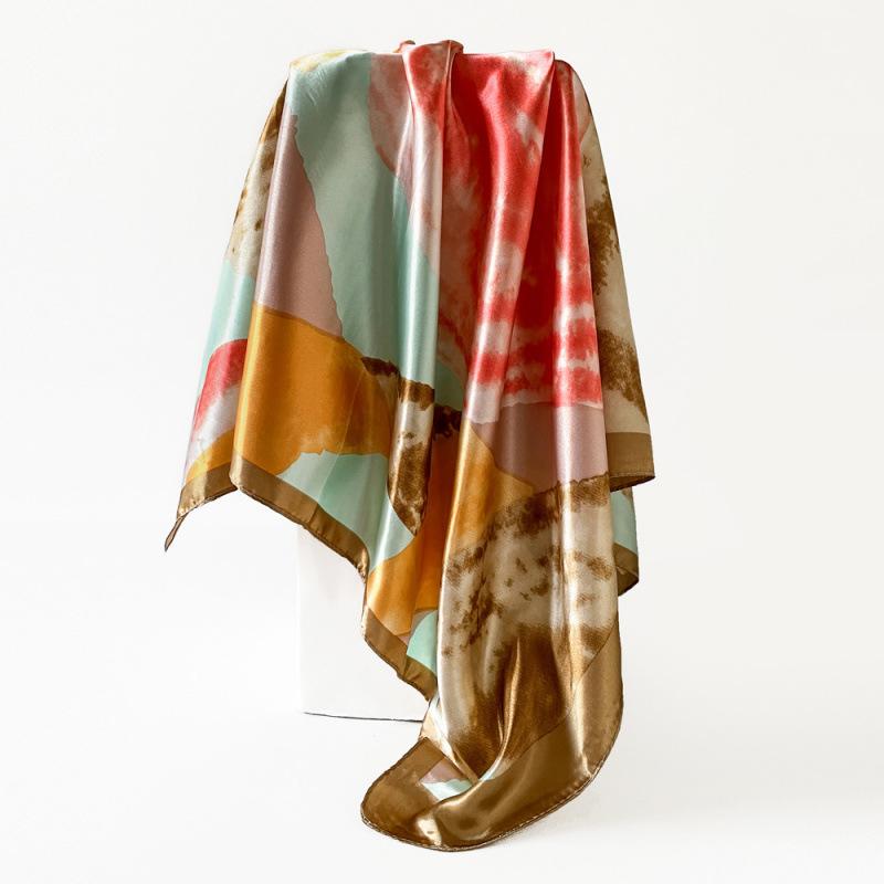 

Большой квадратный шарф, шелковый шарф, женский тюрбан 90 см, новый цветной шарф с принтом, атласная шаль 90*90cm