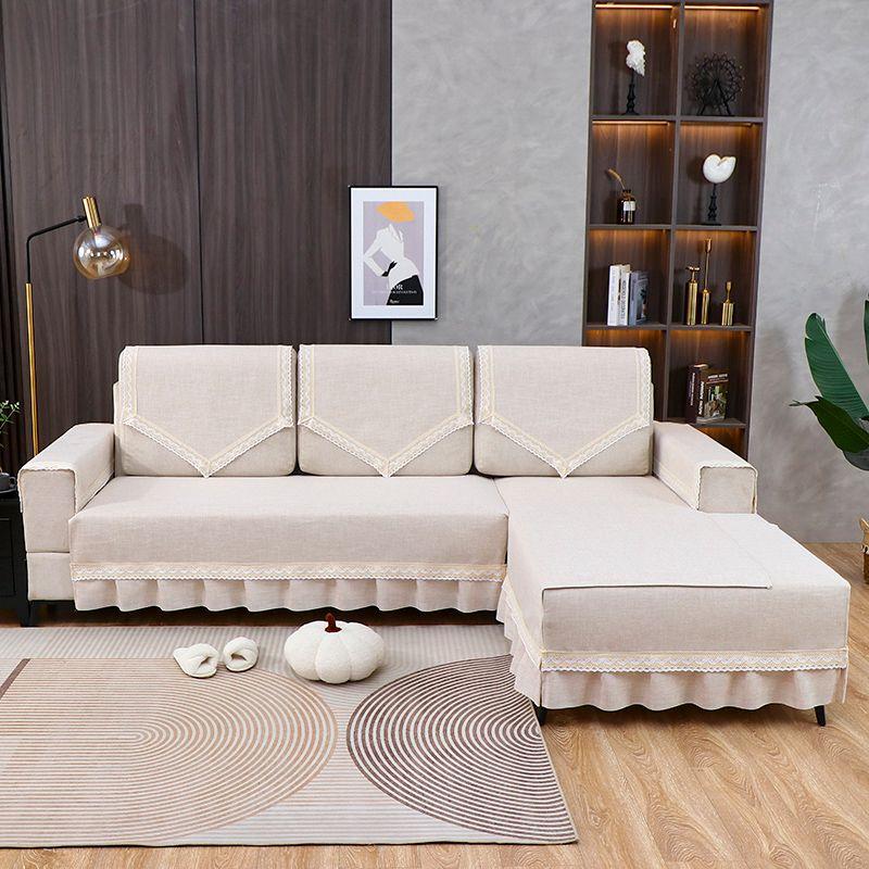 

Льняное Нескользящее Треугольное Полотенце для Дивана, Полотенце для Спинки, Полотенце для Рук, Кружевная Ткань, Покрывало, Универсальная Подушка для Дивана на Четыре Сезона, Однотонная Plain cotton and beige 55*55 small cover towel