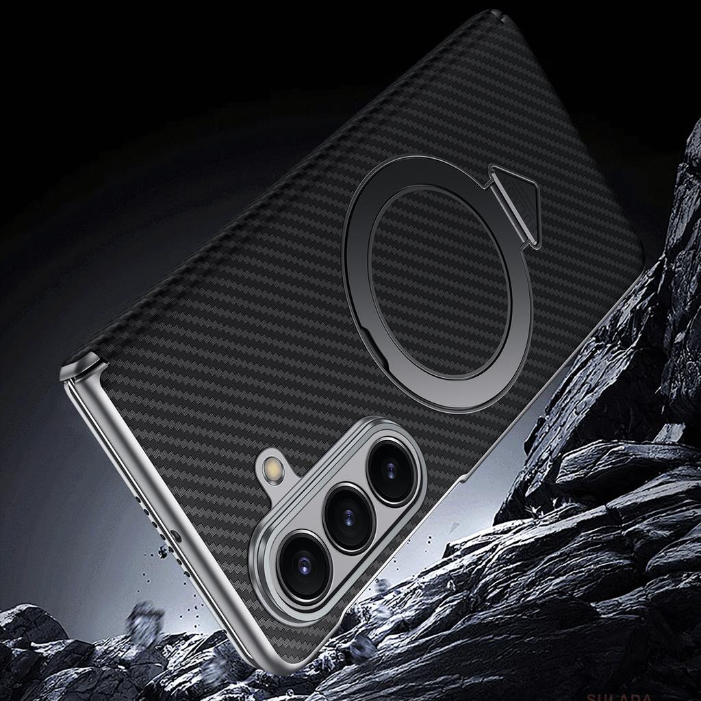 SULADA For Samsung Galaxy Z Fold7 5G Magnetic Case Kickstand PU + PC Phone Cover Carbon Fiber Texture