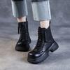 Johnature Vielseitige kurze Stiefel aus echtem Leder mit quadratischem Zehenbereich, lässige Stiefel mit dicken Sohlen, Damenschuhe