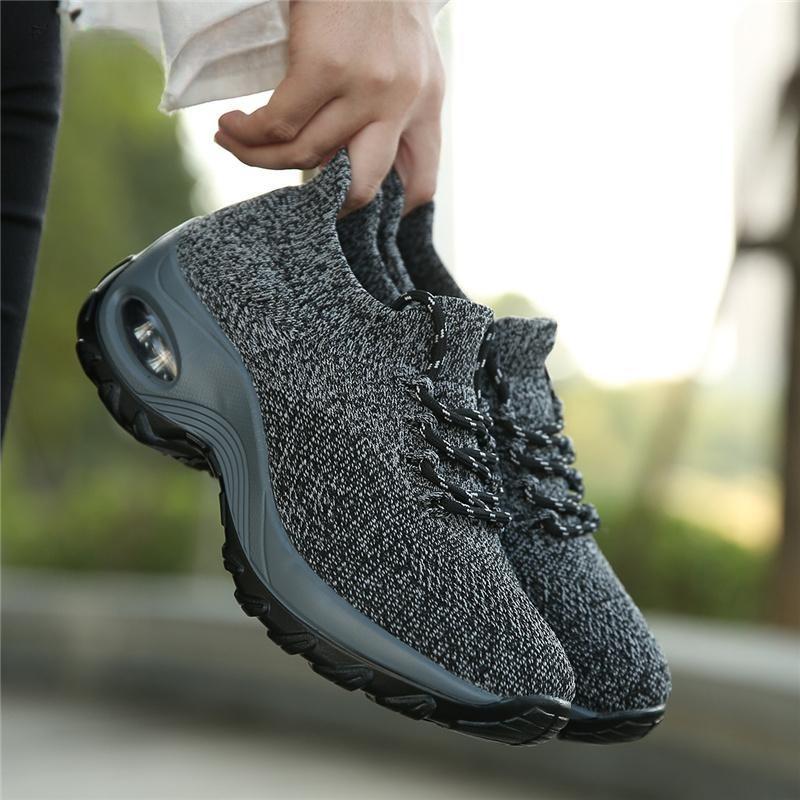 Fashion Women Platform Shoes Knitted Mesh Casual Sneakers Lace-up Outdoor Shoes for Walking Traveling Shoes