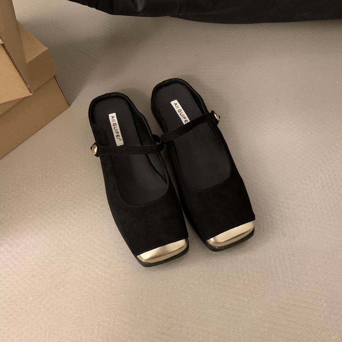 

Женское слово с головой сумки и полушлепанцы 2025 новые на плоской подошве пустые сандалии мягкая подошва каблук фея одинарная обувь 40 чёрный