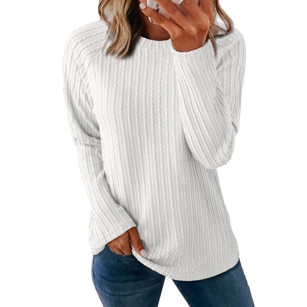 Damska Moda Jednolity Kolor Okrągły Dekolt Długi Rękaw Pulower T-shirt Top