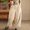 Johnature Woman Winter Vintage Splicing Solid Color Cotton Harem Pants Elasticated Waist Chinese Style Casual Pants
