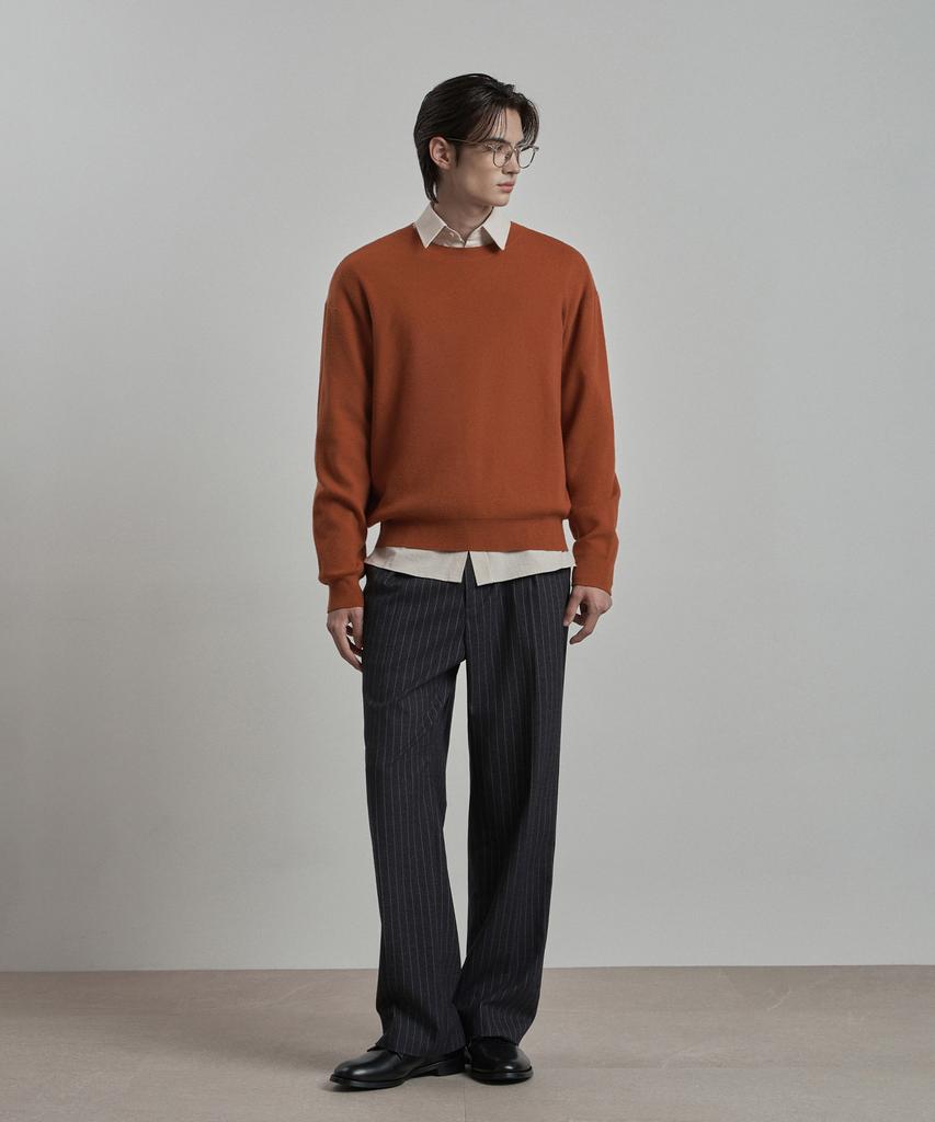 WORK ON BODY OFF Verno Semi-Overfit Round Neck Knit [Orange]
