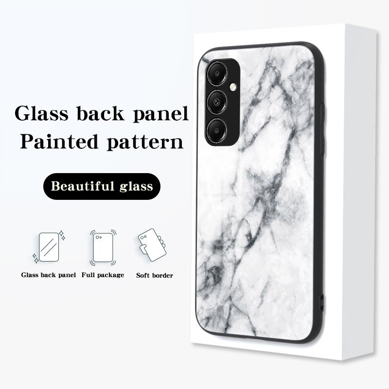 For Samsung Galaxy A05s 4G Cover Marble Pattern Phone Case Tempered Glass+PC+TPU Shell