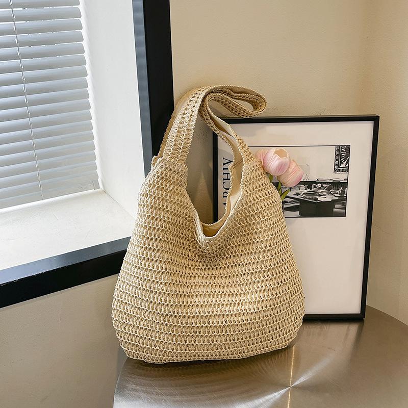 Fashi Rattan Women Shoulder Bags Woven Female Handbags Large Capacity Summer Beach Straw Bags Casual Tote Purses