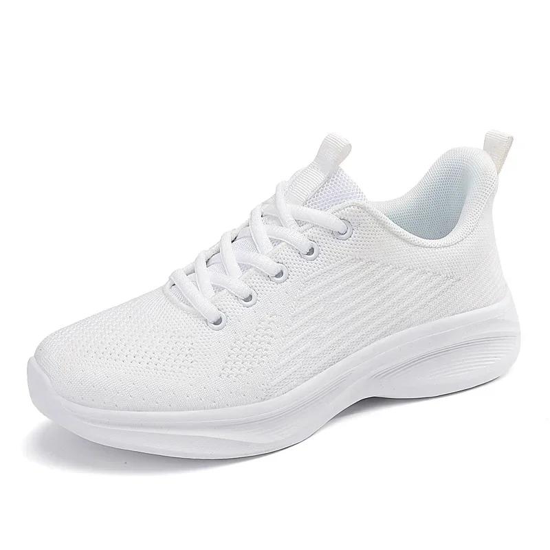 Women Flying Weaving Breathable Casual Sneakers Ladies Non-Slip Sports Jogging Shoes Fashion New Style Breathable Running Shoes 35 белый