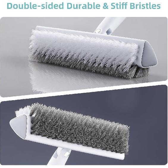 MOPALL Floor Scrub Brush With Long Handle 55", Dual-Sided Stiff Bristle Grout Brush With 180° Rotatable V-Shape Head, Heavy Duty Shower Cleaning