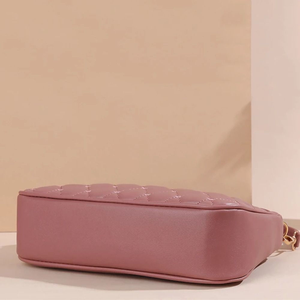 Portable PU Leather Crossbody Bag Large Capacity Lingge Embroidery Shoulder Bag Zipper Solid Color Messenger Bag Women