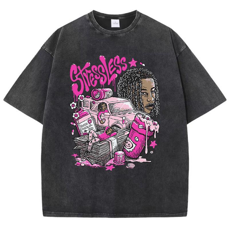 

Женские стираные футболки без стресса, забавные с принтом манги, с коротким рукавом, хлопковые, состаренные, оверсайз, с круглым вырезом, топы, уличная одежда M