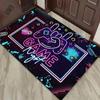 Neon Game Night Area Rug – Vibrant 3D Printed Design with "GAME ON" & Controller Icons, Soft Non-Slip Polyester Carpet for Livin