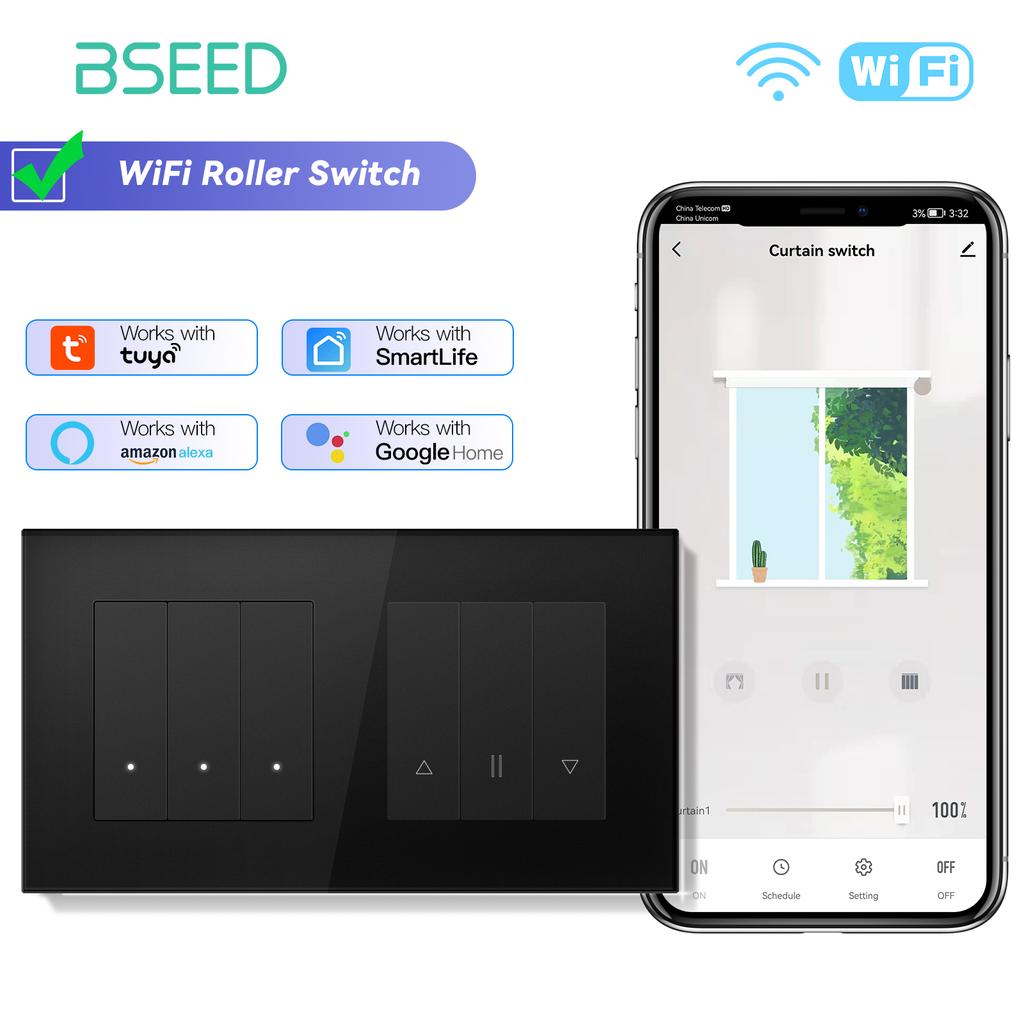 Comutatoare Smart BSEED Wifi pentru Jaluzele Luminoase Controller Jaluzele Suport Aplicație Smart Tuya Plus Prize Electrice Normale UE Panouri de Sticlă USBC