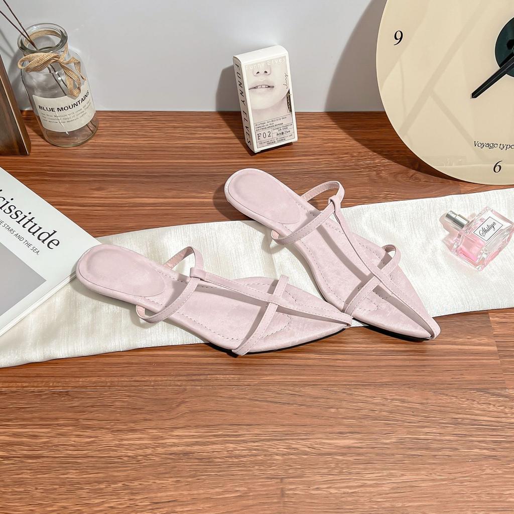 Sandals women's summer wear high-end wedge heel pointed cool slippers shoes women's French thin belt low heel sandals temperament shoes