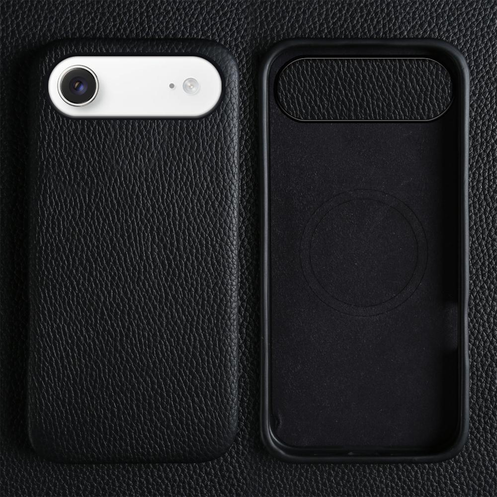 For iPhone Air Case Compatible with MagSafe Litchi Texture Genuine Cow Leather + PC Phone Cover