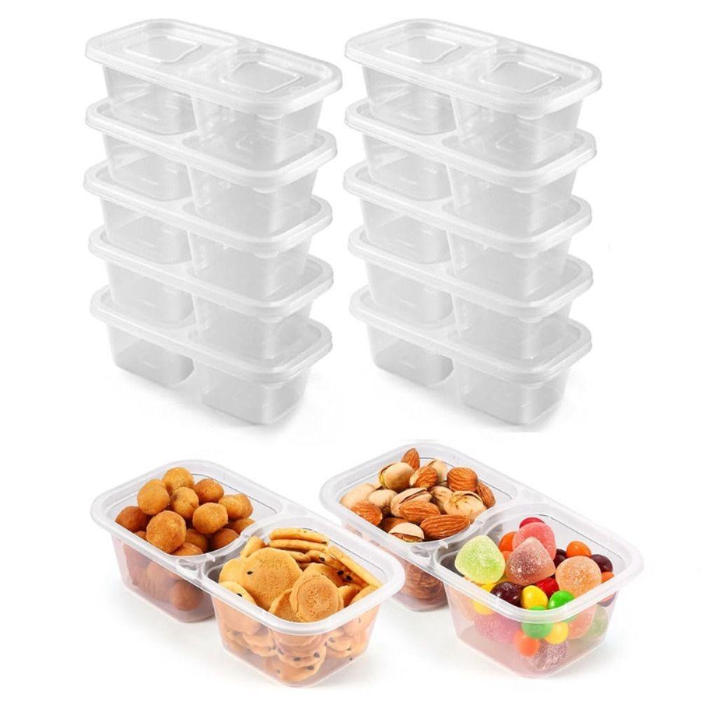 5Pcs Clear Plastic Portion Cups Double Compartment Snack Containers Food Storage Box  Takeaway