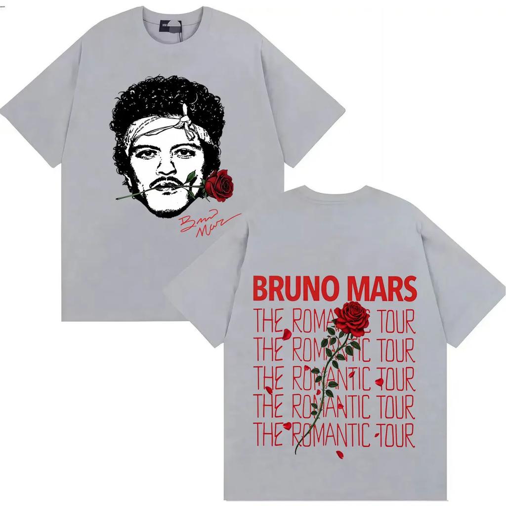Rapper Bruno Mars The Romantic Tour 2026 Hip Hop Tričko Pánské Dámské Oboustranný Potisk Bavlna Krátký Rukáv Tričko Streetwear