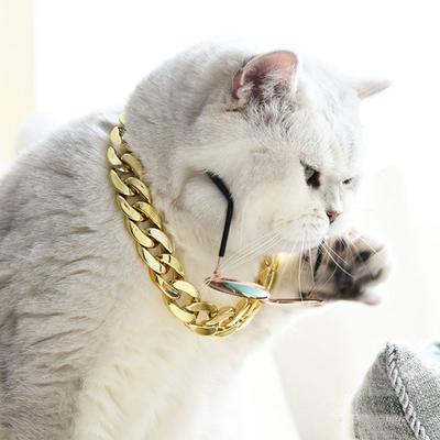 Collar Dorado Ajustable para Perro Súper Ligero Plástico Gato Perrito Collar de Eslabones Cubanos Bulldog Decoración Collar Accesorios para Mascotas