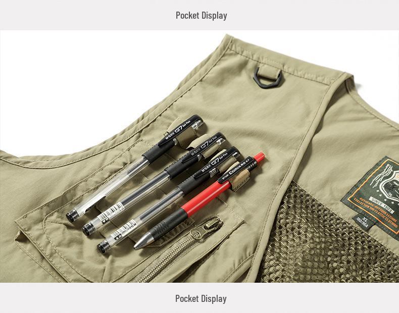 Gilet de pêche en maille à poches multiples à séchage rapide pour homme - Veste décontractée d'extérieur Printemps & Automne