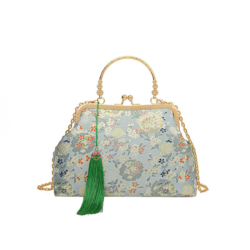 Elegant Embroidered Handbags for Women Fashion Metal Handle Shoulder Bag with Chain Strap Ladies Evening Party Purse Gift wallet