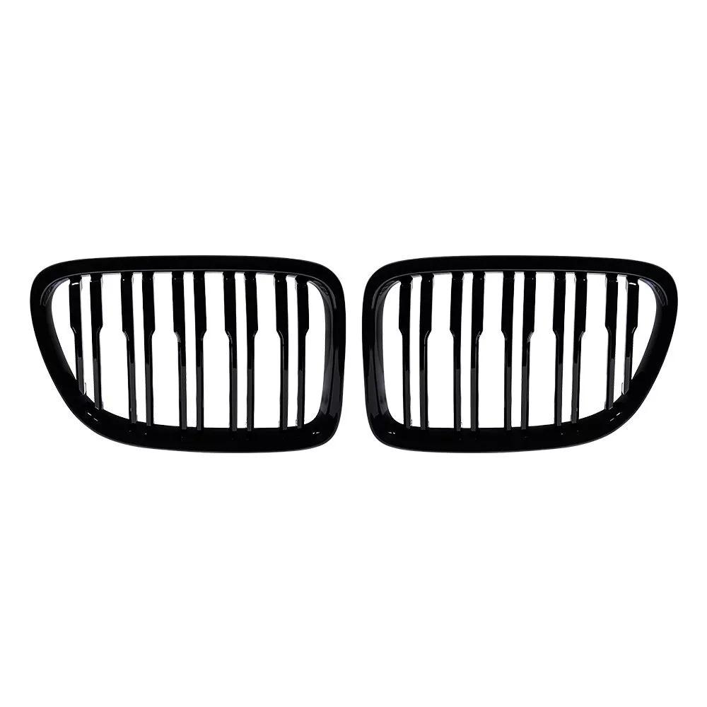 2Pcs Car Grille Double Line Front Bumper Kidney Grille Compatible For E84 X1 18i 20i 25i 28i 2009-2015 Auto Accessories