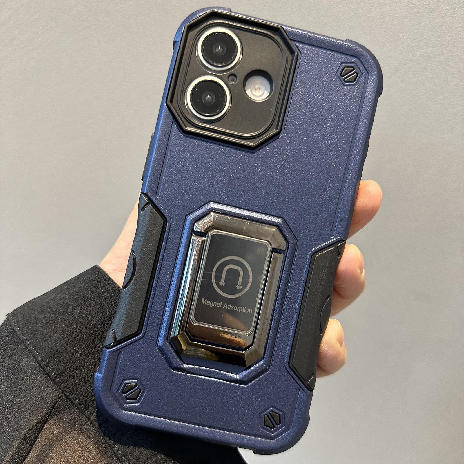 

Чехол-подставка для iPhone 16, противоударный, PC+TPU чехол для телефона Navy Blue