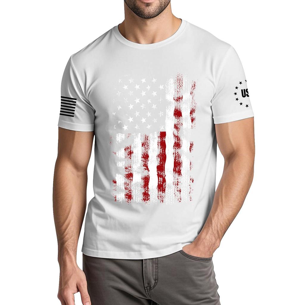 Men's Fashionable Casual Independence Day Printed Round Neck Short Sleeve T-Shirt Top