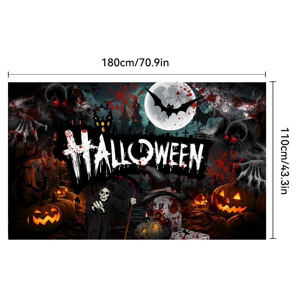 1pc Horro Halloween Party Backdrop Moon Skull Pumpkin Bats  Banner for Halloween Theme Party Decoration Cemetery Photocall Props
