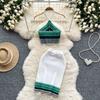 Summer Women Sexy Knitted Striped Sweater Halter Tops Vest and Mini Short Bodycon Sheath Skirt Two Piece Set