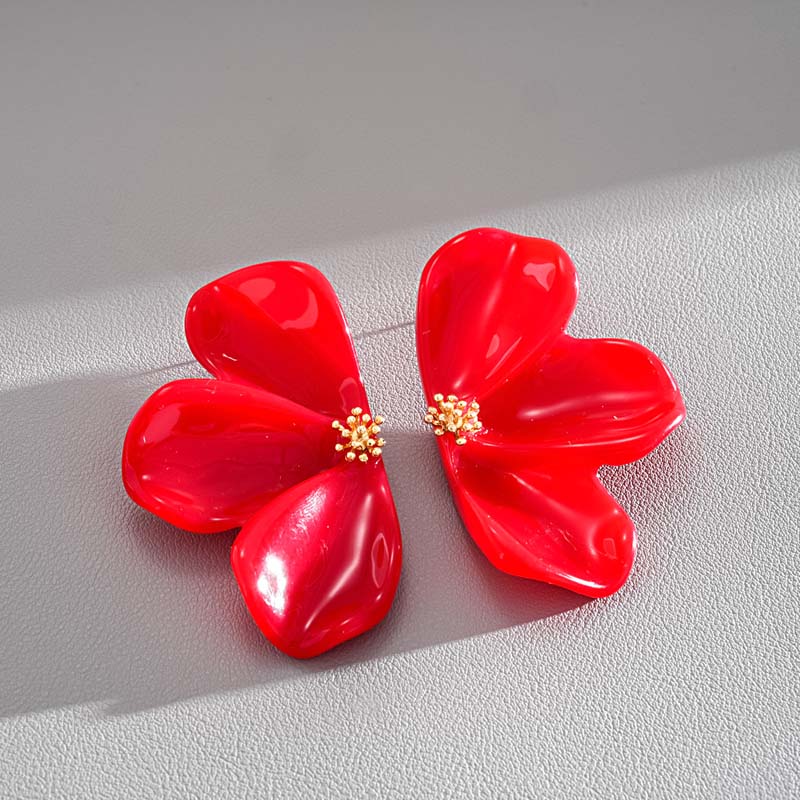 Vintage Colorful Resin Petal Pendant Earrings for Women Exaggerated Large Flower Personality Earrings Party Jewelry Accessories