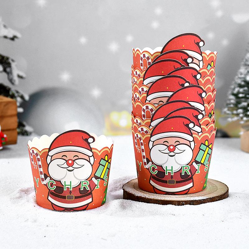 50Pcs Christmas Cupcake Linner Cartoon Santa Claus Muffin Paper Cups Christmas Party Cake Decoration Supplies Kids Favors