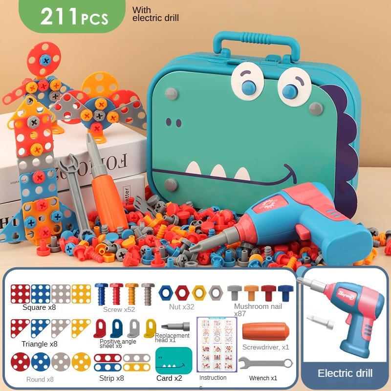 211PCS Child Pretend Repair Toolbox DIY Assembling Power Screwdriver Toy Kit Creative Games Educational Montessori Toys for Kids