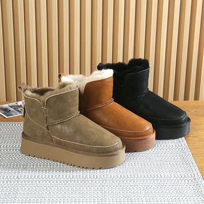 2024 Winter New Boots Women's Fur One Short Tube Thick Sole Short with Wool Thickened Waterproof Cotton Shoes