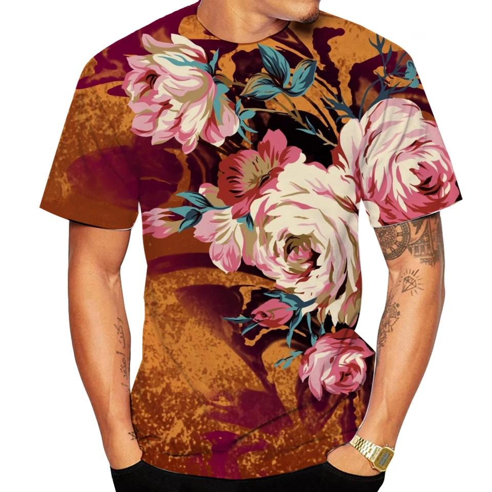 Unisex Plant, Flower & Leaf Print T-Shirt - Crew Neck, Short Sleeve & Breathable