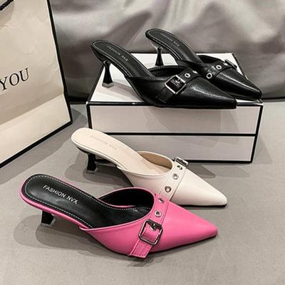 Mode 2024 Neue High Heel Mules Schuhe Damen Elegant Spitzzehen Feiner Hoher Absatz Pantoletten für Damen Mode Schnalle Sommer Sandalen