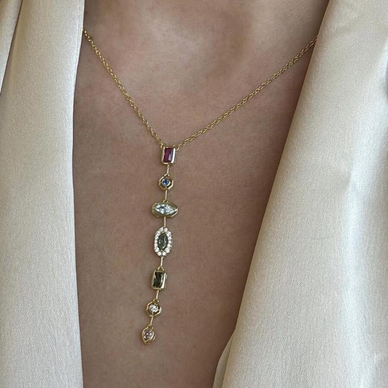 Light Luxury Y-Shaped Long Tassel Necklace For Women Fashion Colorful Zircon Pendant Clavicle Chain Jewelry Party Accessories
