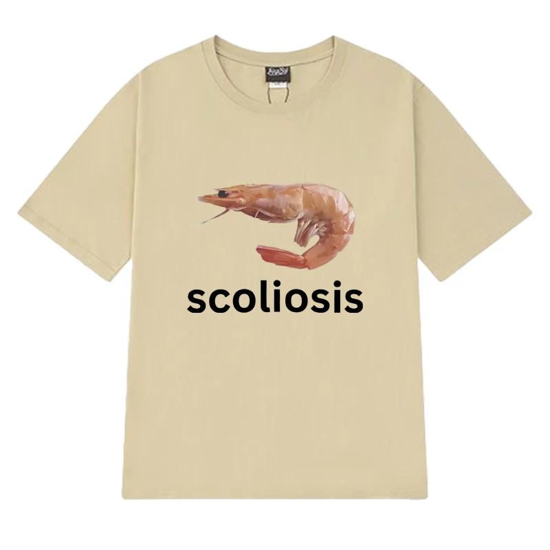 2025 Men's Funny Shrimp Stem Pattern Printed 100% Pure Cotton Short-sleeved T-shirt Retro Streetwear