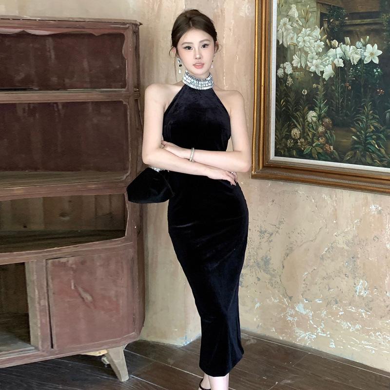 

Премиум знаменитость гвоздь просверленный вырез халтер платье платье женщины L