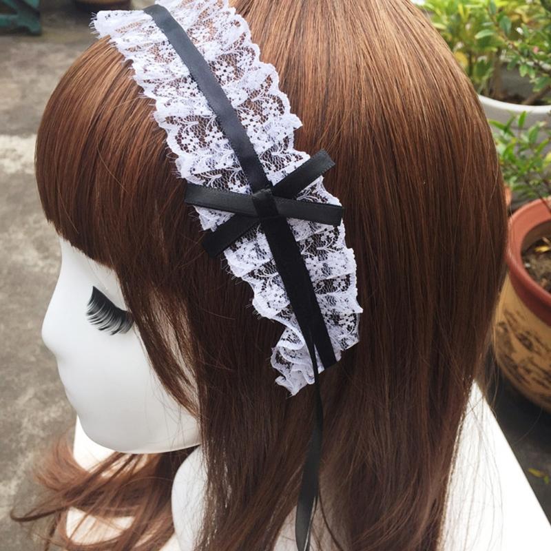 Liebliches Süßes Haarband Anime Maid Cosplay Stirnband Lolita Rüschenspitze Kopfschmuck Handgefertigt Schleife Haarschmuck