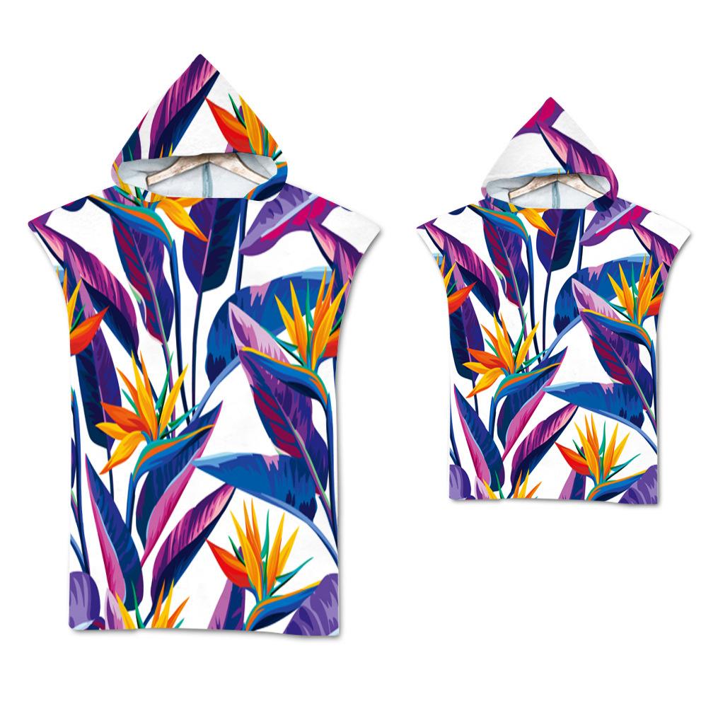 

Coconut Palm Microfiber Beach Towel Quick Dry Hooded Cloak Wetsuit Towels Adult Kids Parent-Child Poncho Bathrobe For Swim Surf Kids 65x75cm