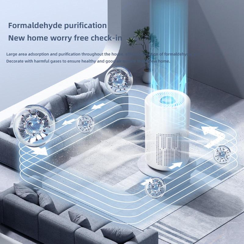 Compact Air Purifier Device Home HEPA Filter Odor Remover Smart Air Cleaner for Fresh Indoor Living White Plastic