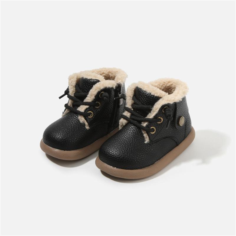 

Winter Baby Snow Boots Leather Warm Plush Waterproof Shoes for Boys Kids Toddler Girls Shoes Cotton EU 15-26 27 чорний